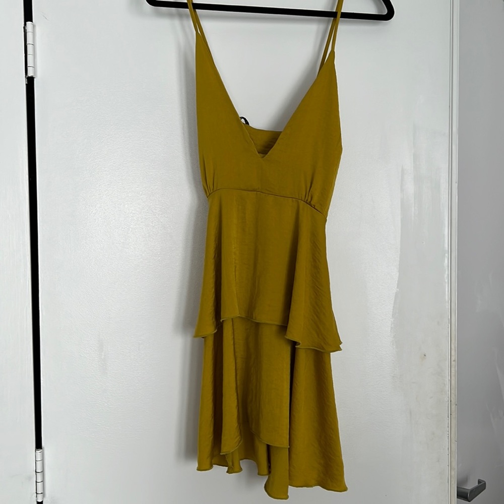 Yellow mustard missguided tiered ruffle mini dress